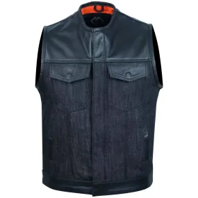 Black Leather and Denim Combo Biker Gilet Vest SOA Style
