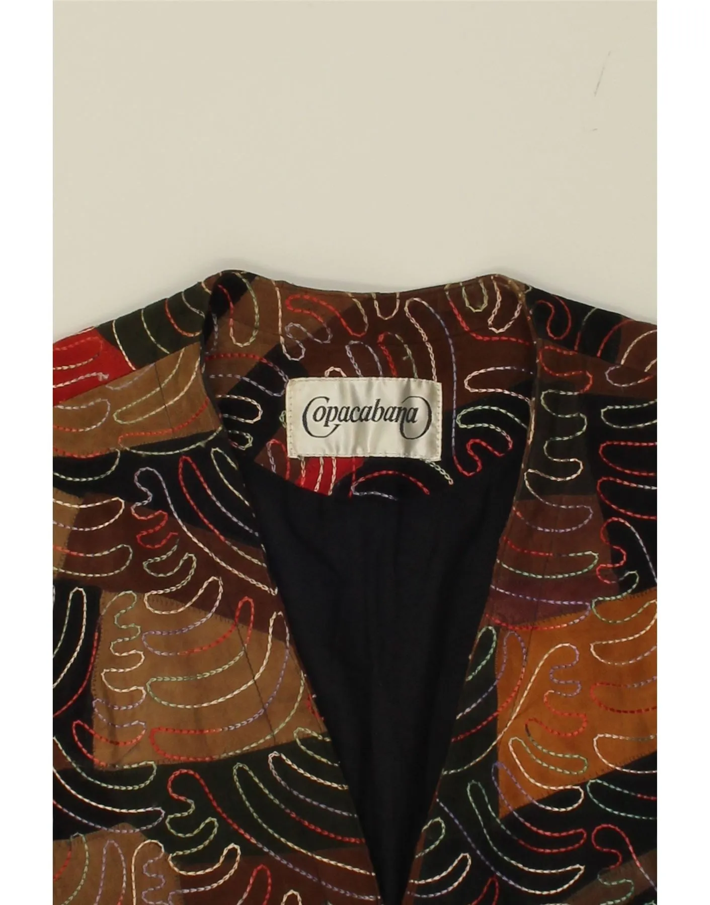 COPACABANA Womens Leather Gilet EU 44 XL Multicoloured Patchwork Leather