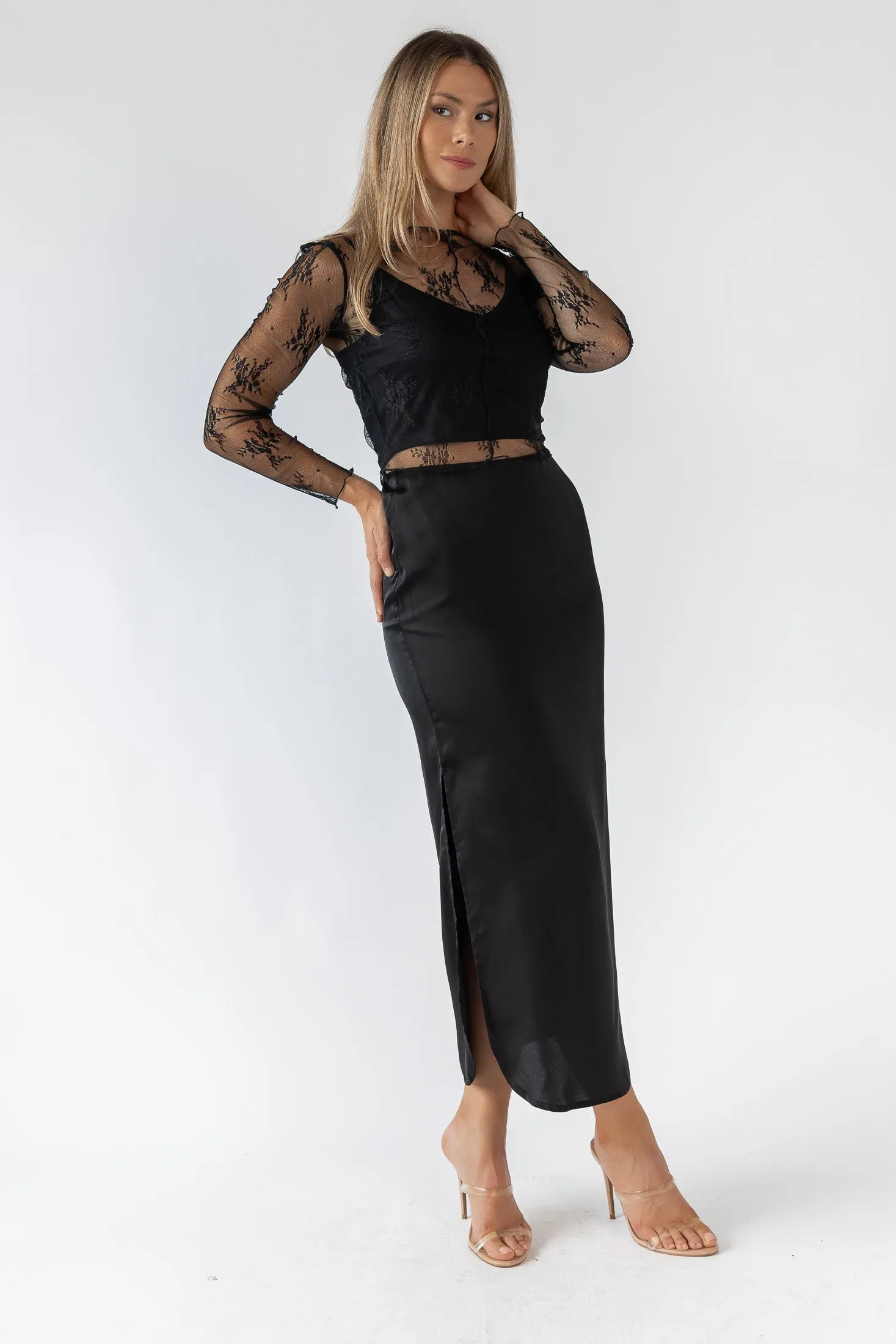 Dayton Black Satin Maxi Skirt - Final Sale