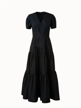 Elegant Taffeta Maxi Dress With Puff Sleeve