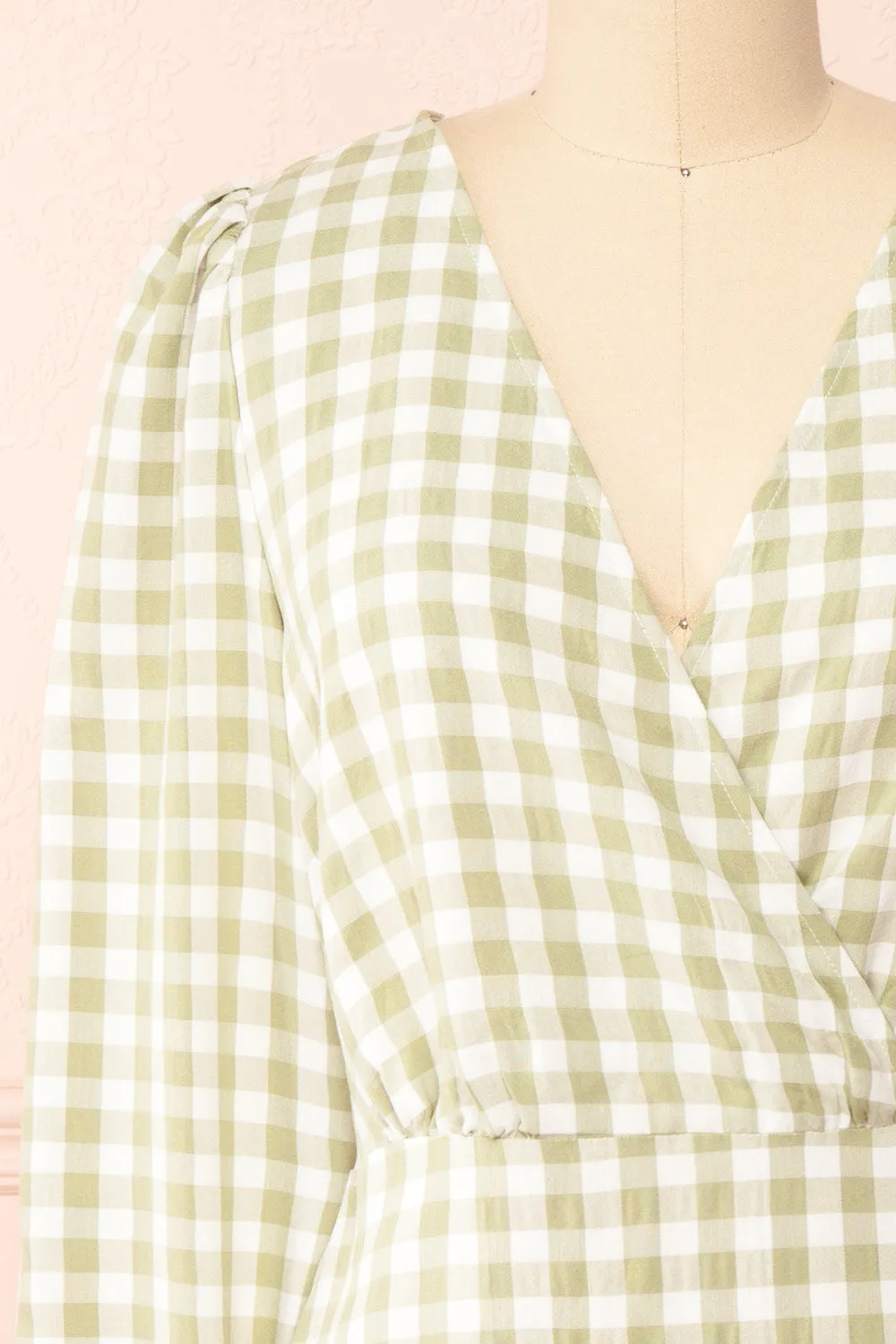 Grutha Green | Long Sleeve Short Gingham Dress w/ Ruffles