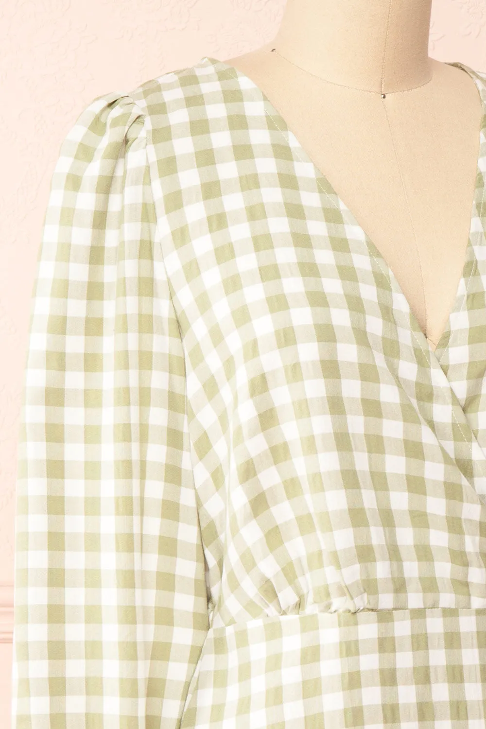 Grutha Green | Long Sleeve Short Gingham Dress w/ Ruffles