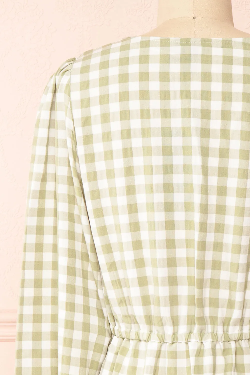 Grutha Green | Long Sleeve Short Gingham Dress w/ Ruffles