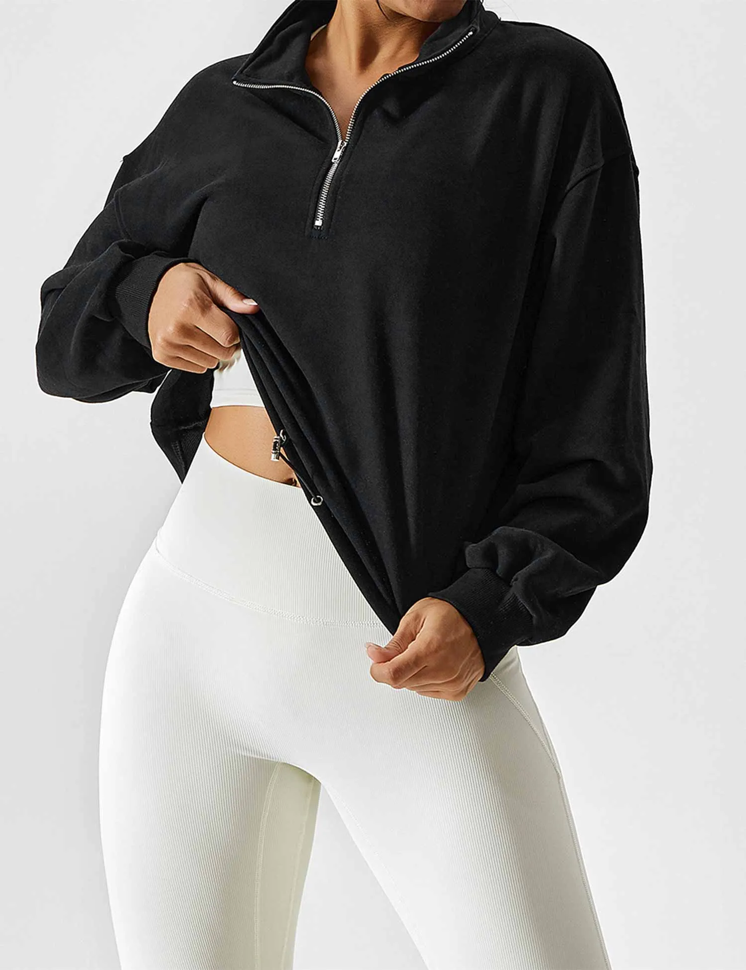 Half Zip High Neck Crop Sweatshirt