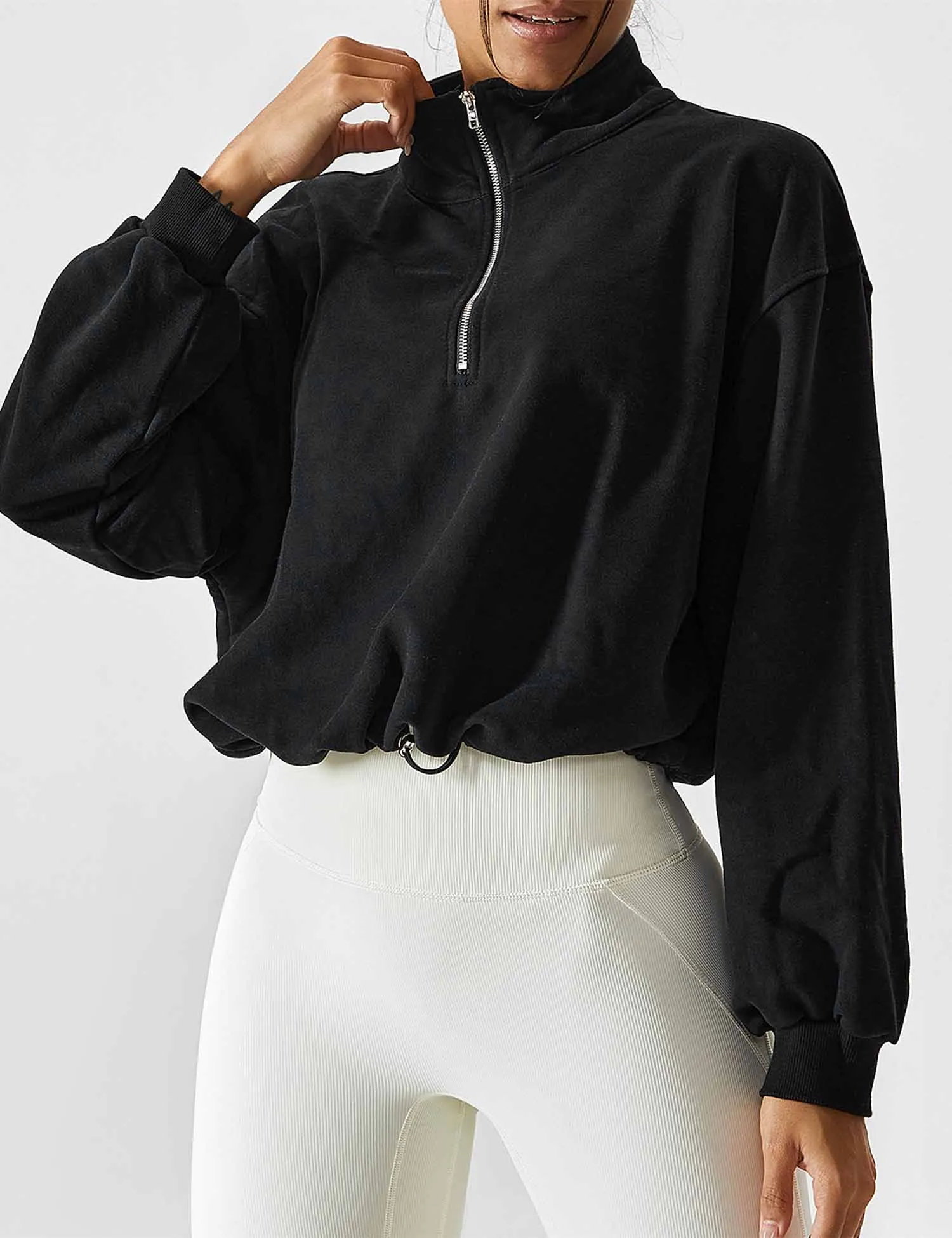 Half Zip High Neck Crop Sweatshirt