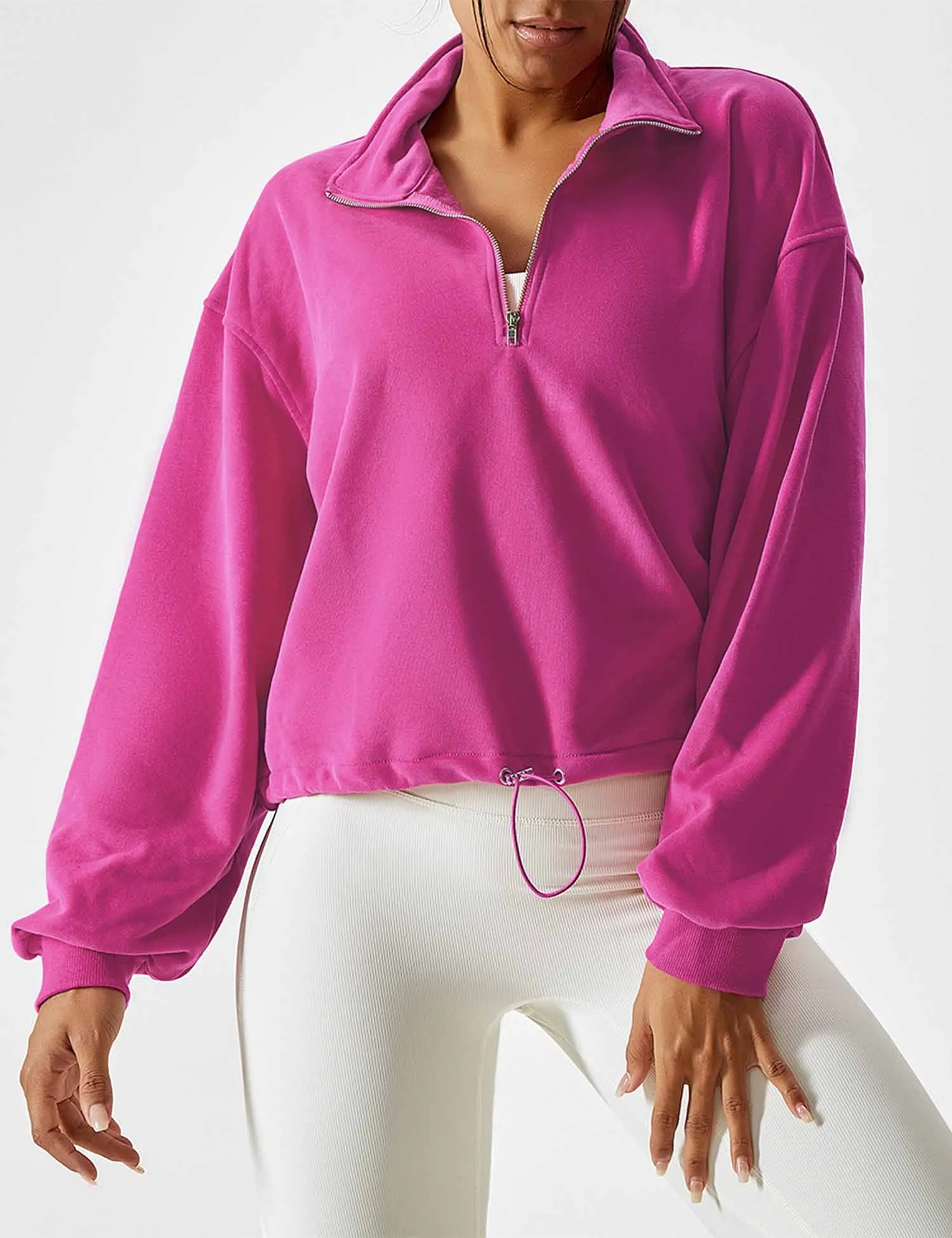 Half Zip High Neck Crop Sweatshirt