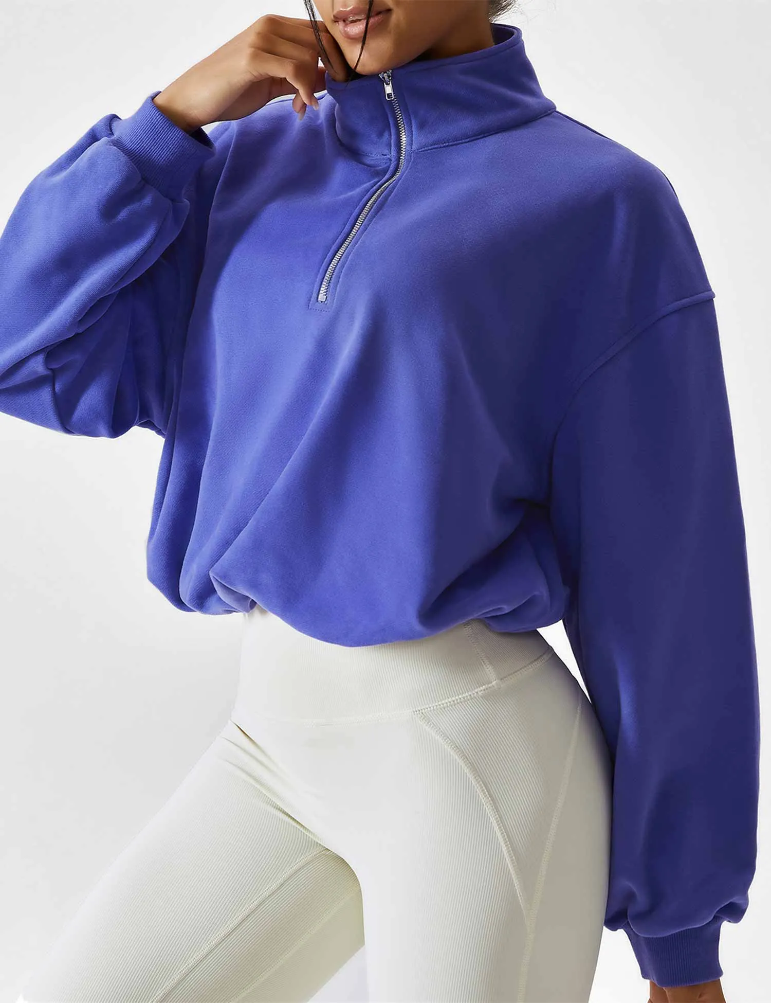 Half Zip High Neck Crop Sweatshirt