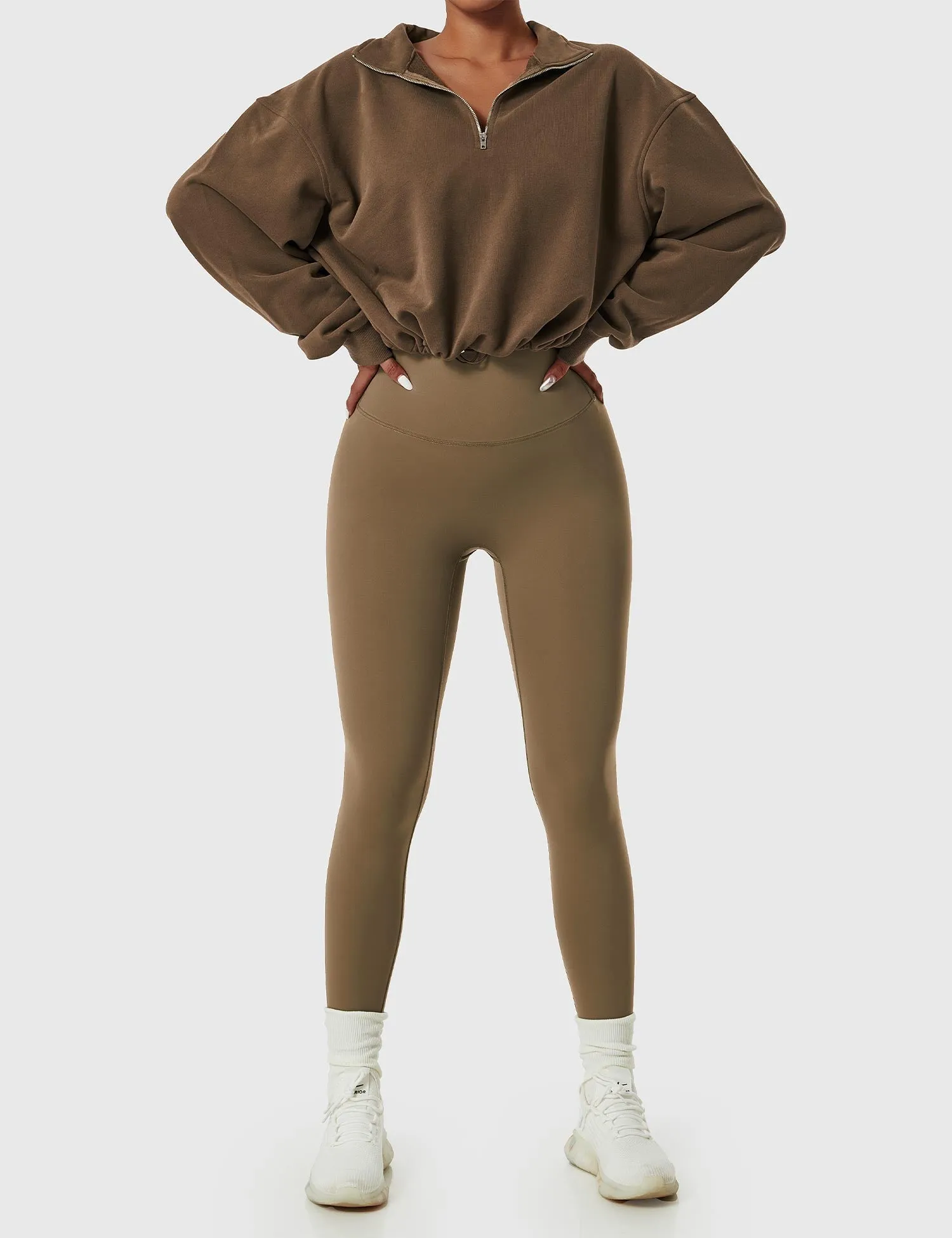 Half Zip High Neck Crop Sweatshirt