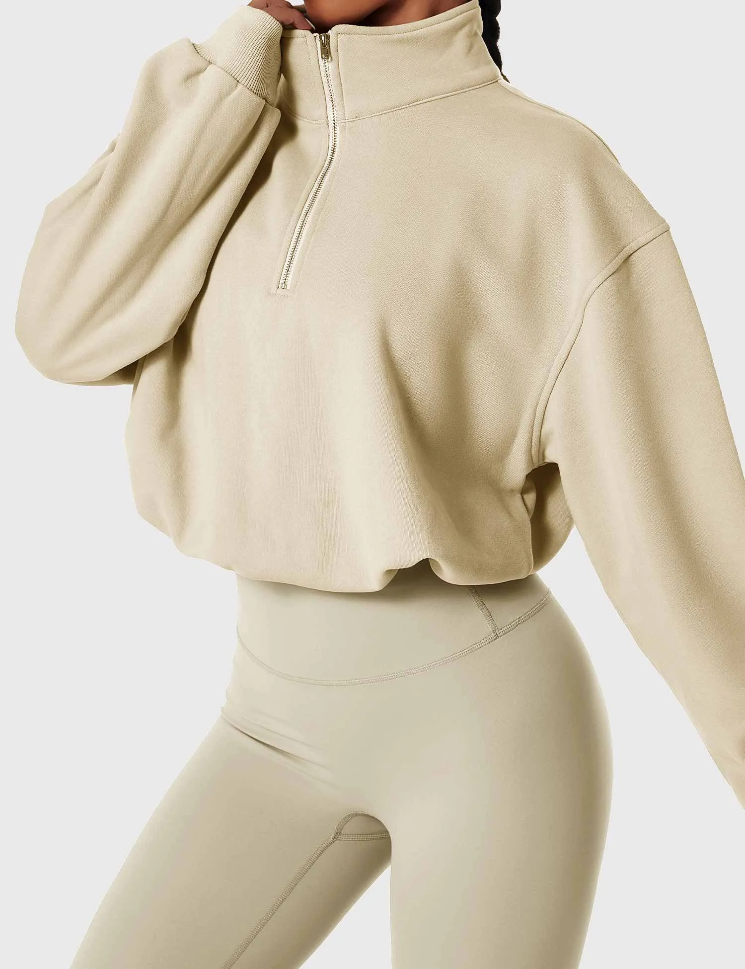Half Zip High Neck Crop Sweatshirt