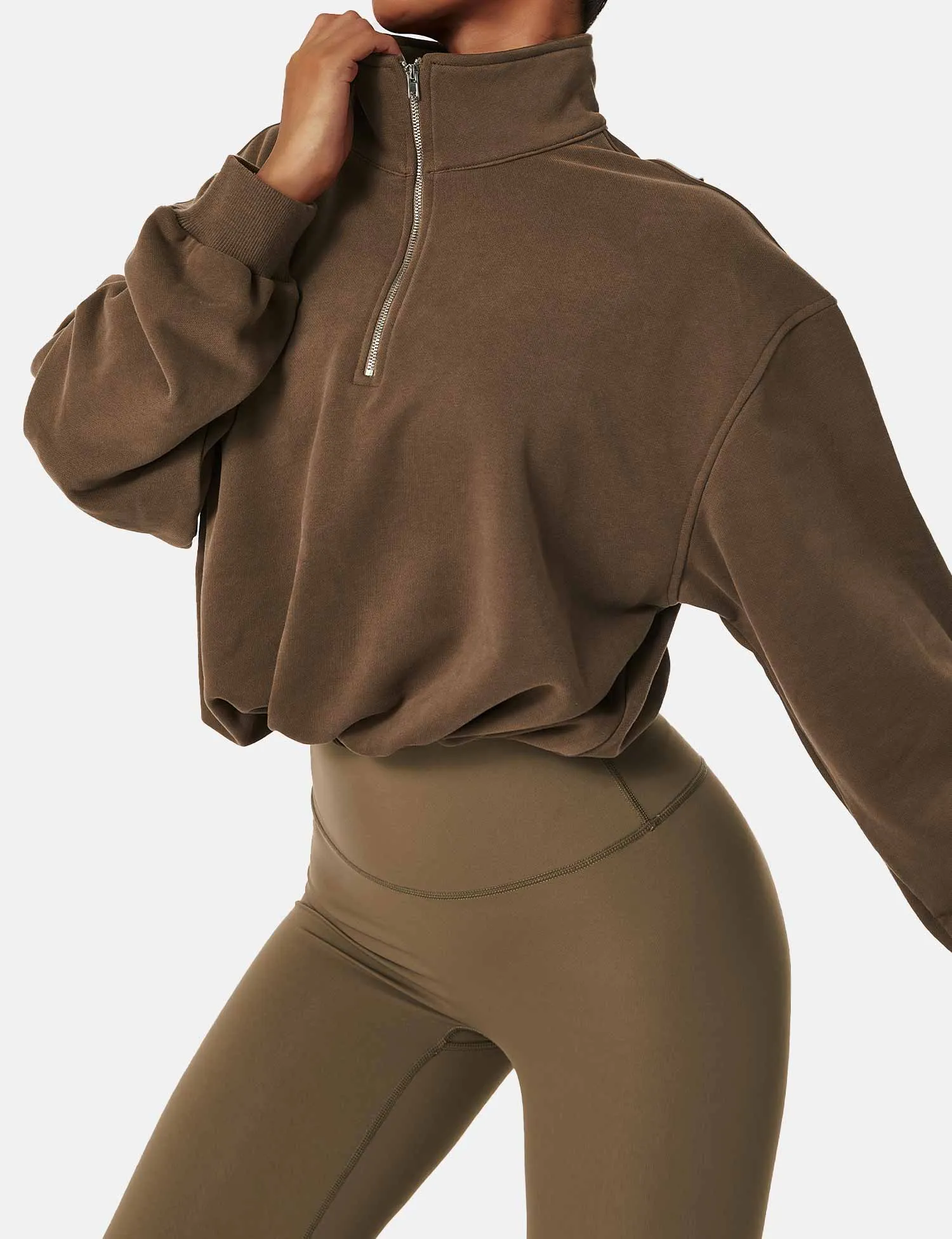 Half Zip High Neck Crop Sweatshirt