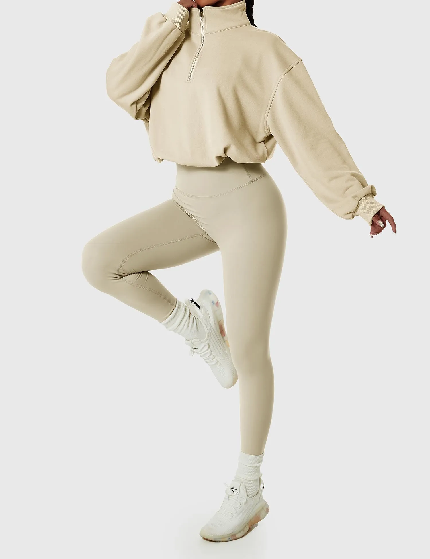 Half Zip High Neck Crop Sweatshirt