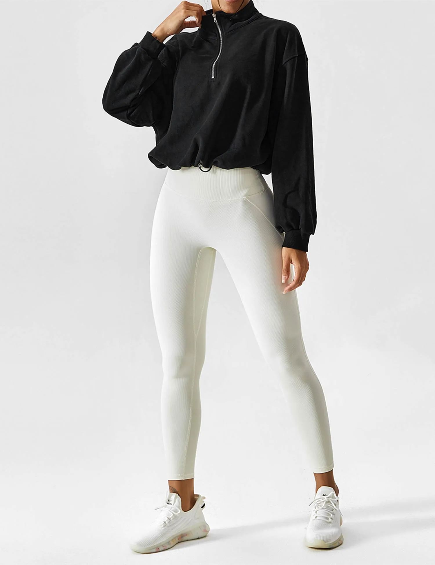 Half Zip High Neck Crop Sweatshirt