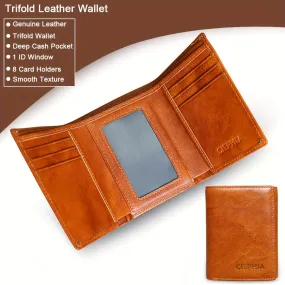 Men's Genuine Leather Trifold Wallet, RFID Blocking Vintage Style, Multi-slot Credit Card Holder And Billfold, Ideal Gift For Him, Available In Four Colors