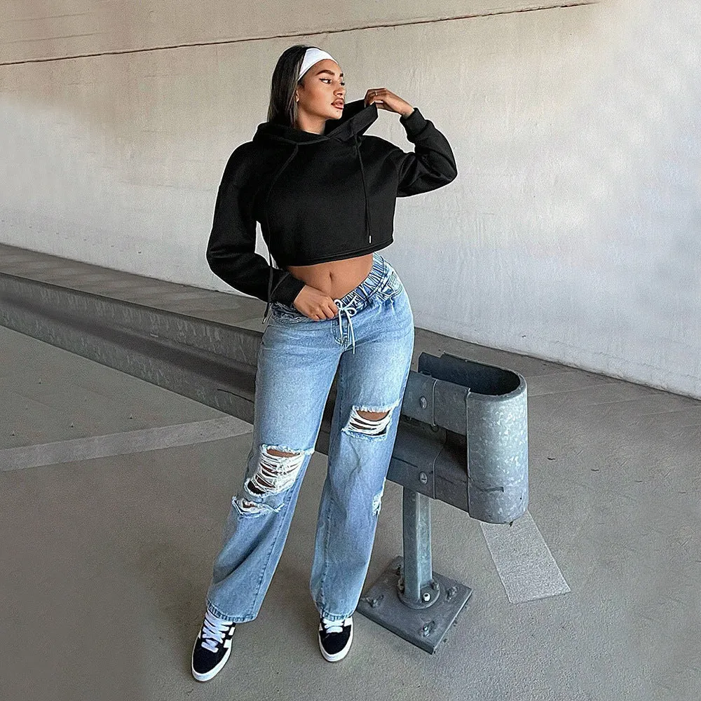 Personalized Trendy Hooded Sweater Fall Winter Western Crop Top Short Top