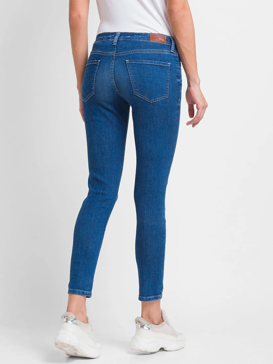 Spykar Mid Blue Lycra Super Skinny Regular Length Jeans For Women (Alicia)