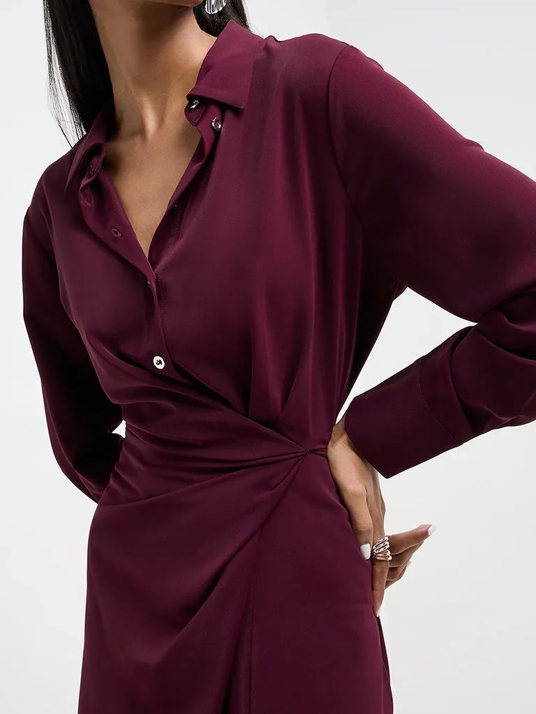 Wardrobe Wine Wrap-Style Shirt Dress