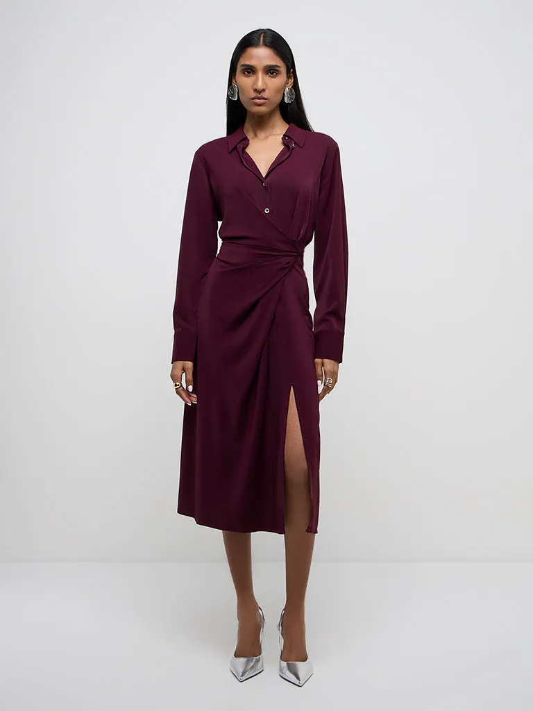 Wardrobe Wine Wrap-Style Shirt Dress