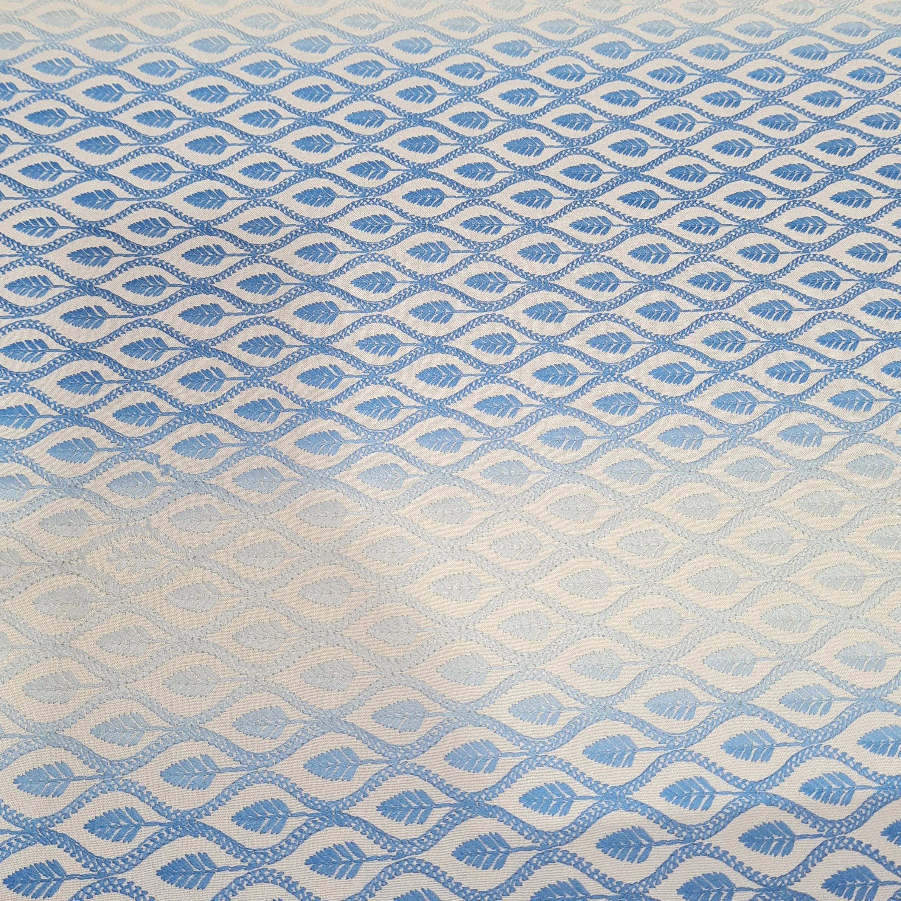 White & Blue Traditioanl Print Print Cotton Blended Fabric